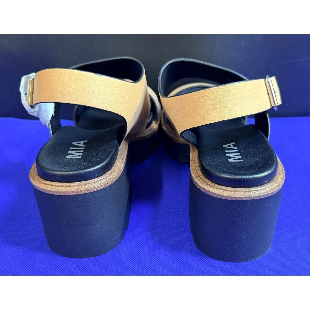 MIA Sheska Tan Nappa Leather Lug Sole Block Heel Sandals Women's‎ Size 8M